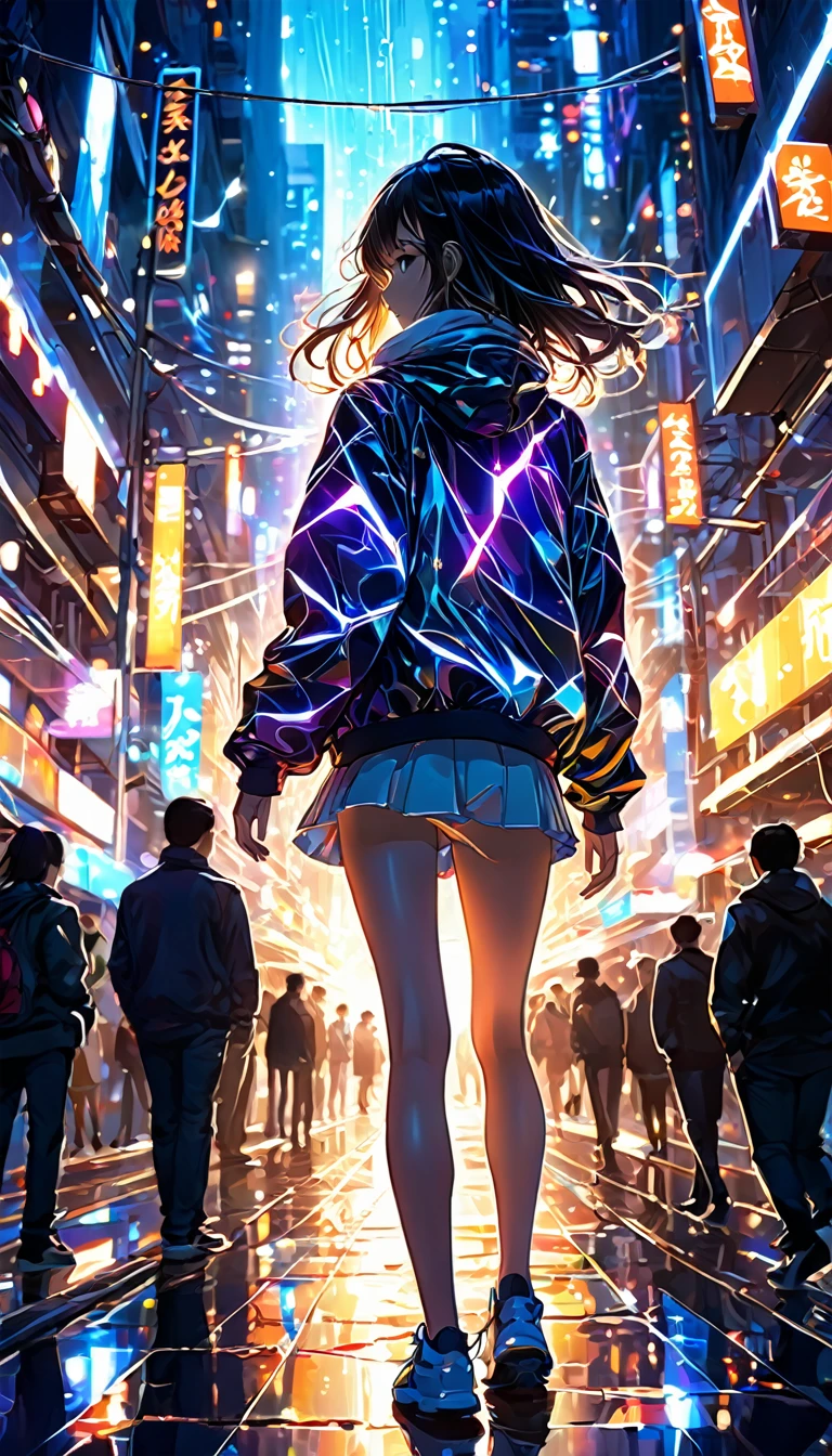 1girl, urban, abstract urban, shining light, shining urban lights, anime graphics, brilliant, intricate, detailed, masterpiece, 8k