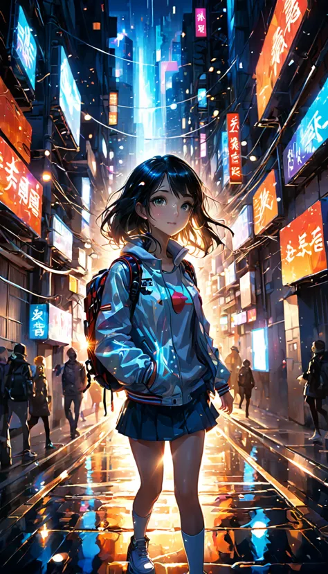 1girl, urban, abstract urban, shining light, shining urban lights, anime graphics, brilliant, intricate, detailed, masterpiece, ...