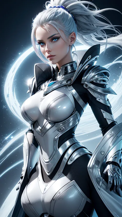 incredibly beautiful female creatures from another planet, mohawk hair and silvery blue eyes, futuristic chromed clothes that re...