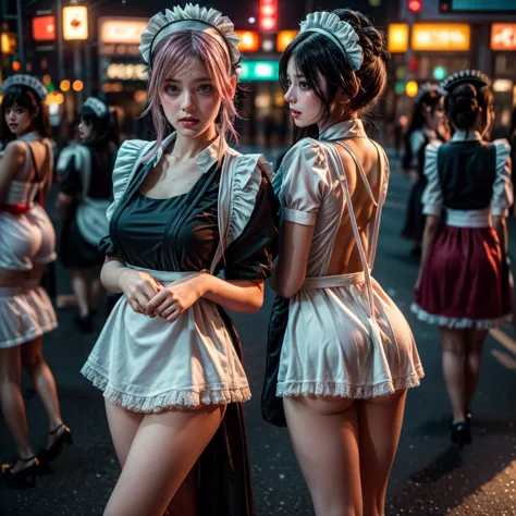 (extremely detailed(( sexy maid group in a row:1.37))), kawaii perfect face, reflective eyes, detailed(delicate clothing texture...