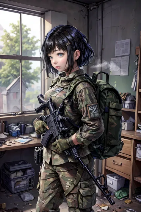 ((​masterpiece、ultra fine photos、top-quality、超a high resolution、photorealsitic、foco nítido、bustshot))、、beautiful female soldier、...