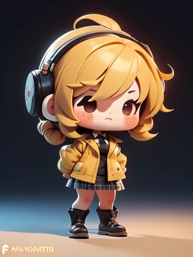 ((chibi)), big head, focus face, flat avatar, (masterpiece:1.2, highest quality), (Realistic, photoRealistic:1.4), Beautiful illustrations, (Natural Side Lighting, Cinema Lighting), Written boundary depth, Beautiful thighs staring at the viewer, 1 female, 20-year-old, alone, thin, slender, (small breasts), anime girl in a short skirt and jacket with a yellow tie, hanayamata, single character full body, anime full body illustration, from girls frontline, full body single character, girls frontline style, anime vtuber full body model, render of april, full body with costume, full body illustration, visual novel sprite, fine details. girls frontline