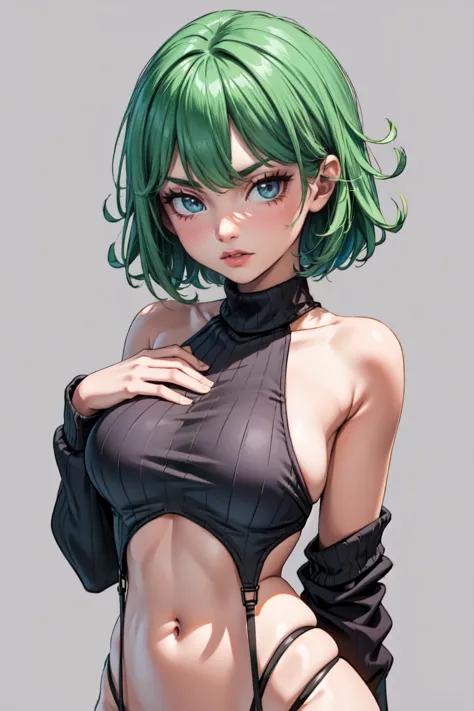 (masterpiece), best quality, expressive eyes, perfect face, 1 girl, tatsumaki, breast, standing, ((маленькая breast)), one, (pre...