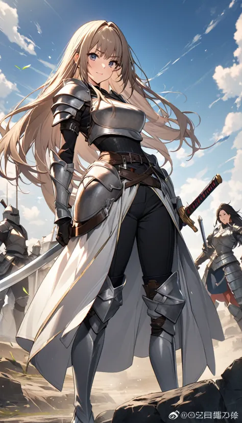 ultra-high definition image quality、beautiful girl、woman warrior、female swordsman、light armor、silver boots、long hair、knight&#39;...