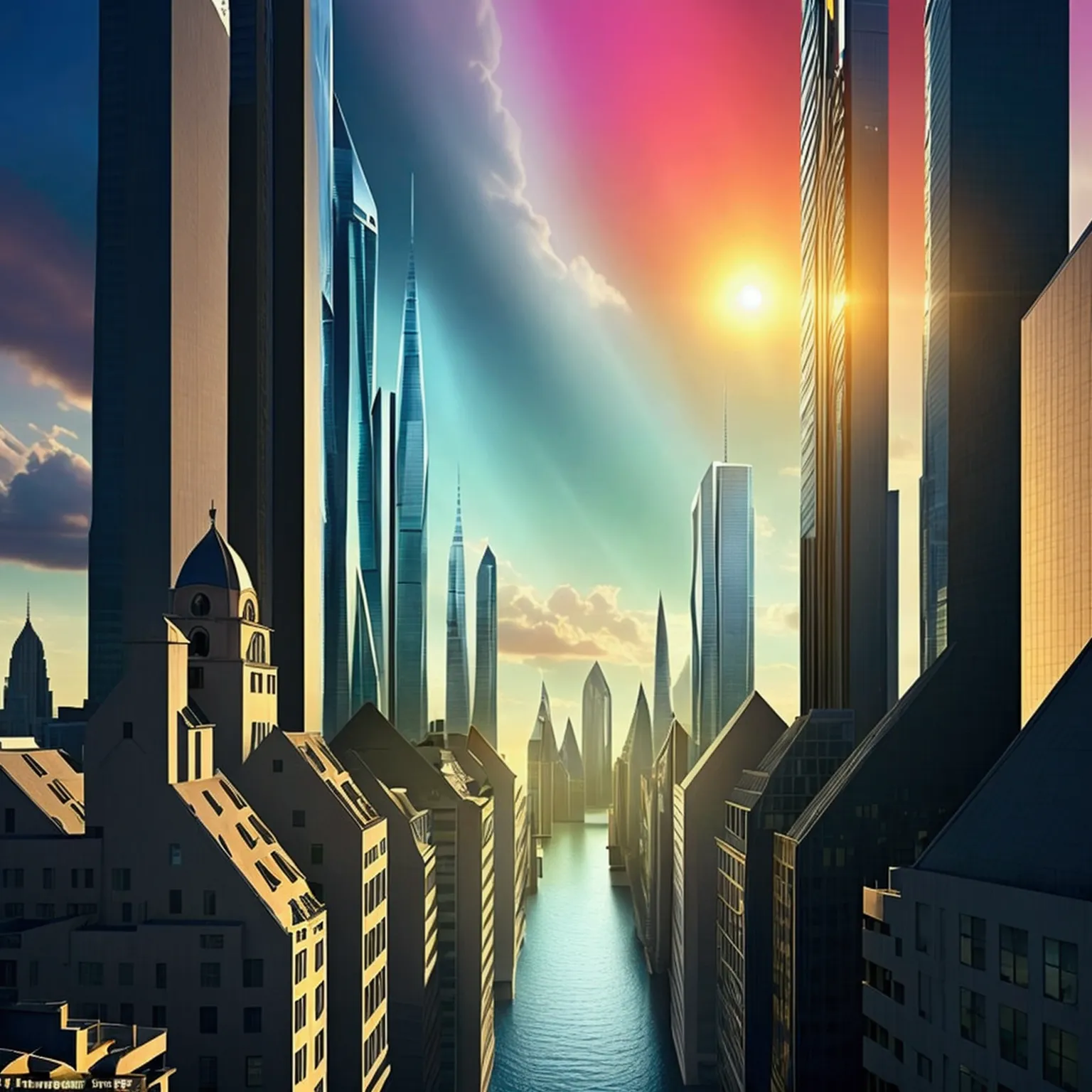 a city built on the edge of reality, with gravity-defying skyscrapers twisting and turning into impossible shapes. the sky is a ...