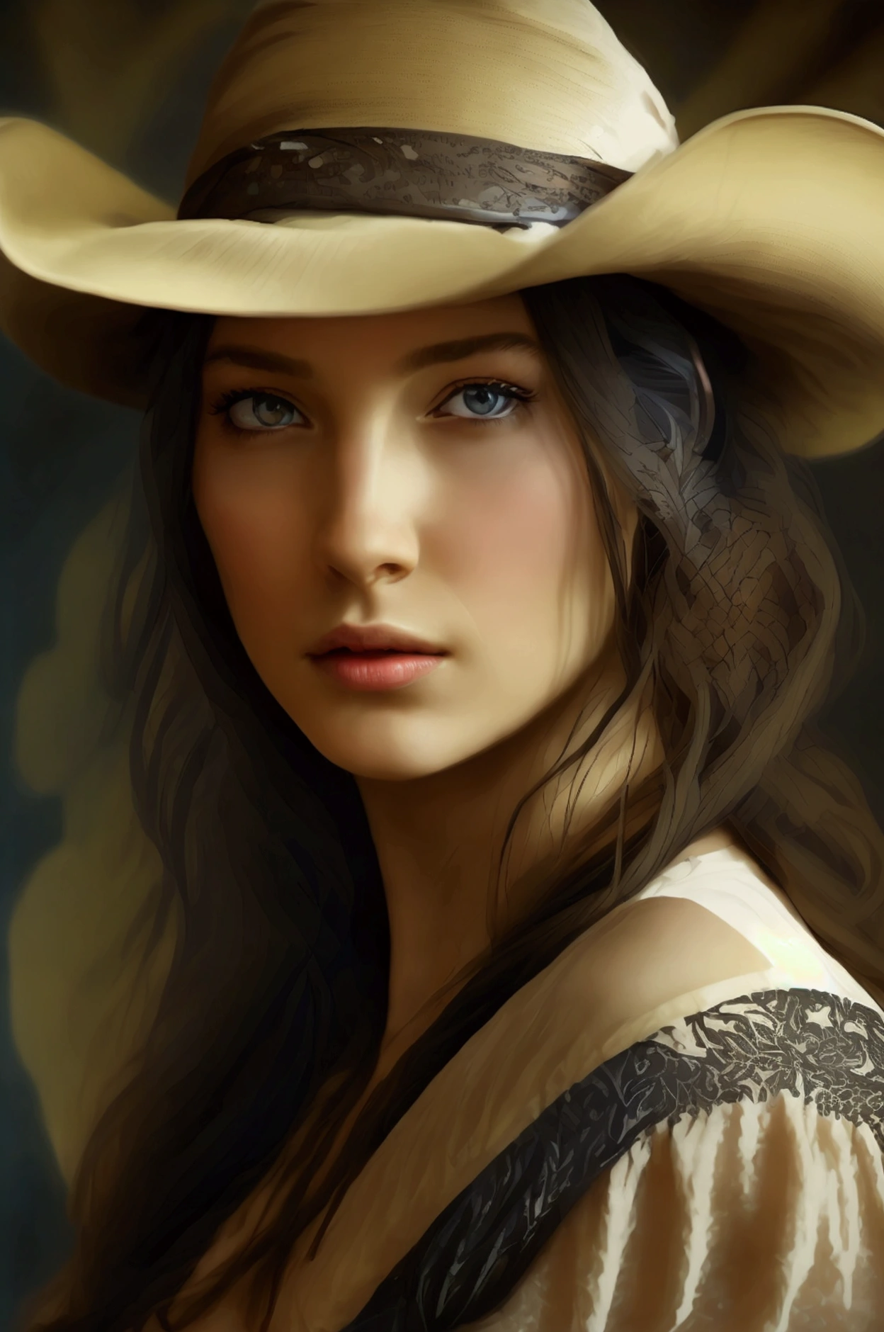 (front focus), (In the dark:1.6), Hyperrealistic portrait of a woman by David Hockney and Alphonse Mucha, Fantasy Art, realistic photo, dynamic lighting, art station, poster, volumetric lighting, very detailed faces, 4k, awarded, 1 girl, In the dark, deep shadow, low key, cowboy shot, (Official clothing:1.4), by the wide, by white