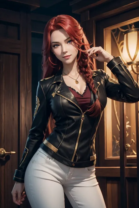 i want to be a powerful figure behind the scenes！,iris midgar,red hair,long hair,outside flip,with a single braid on one side on...