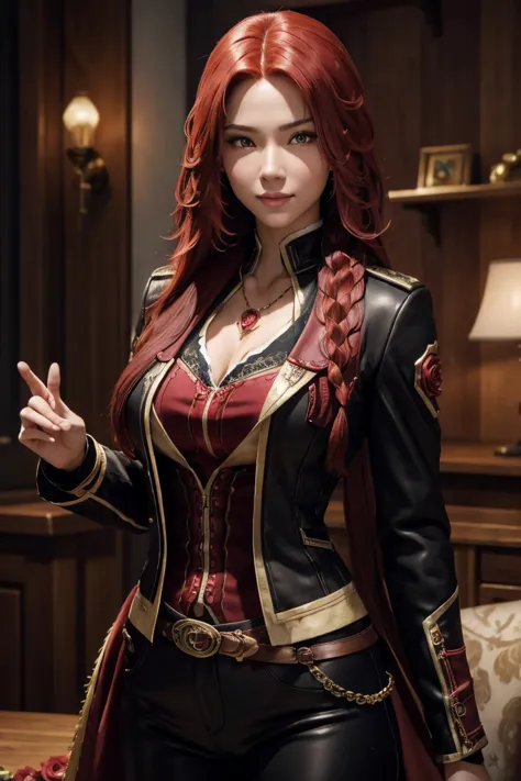 i want to be a powerful figure behind the scenes！,iris midgar,red hair,long hair,outside flip,with a single braid on one side on...