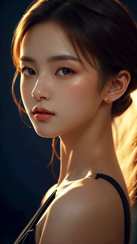 the artwork features a stunning portrait of a beautiful girl with a dark theme, ultra-sharp 16k cg, a masterpiece, excellent ima...