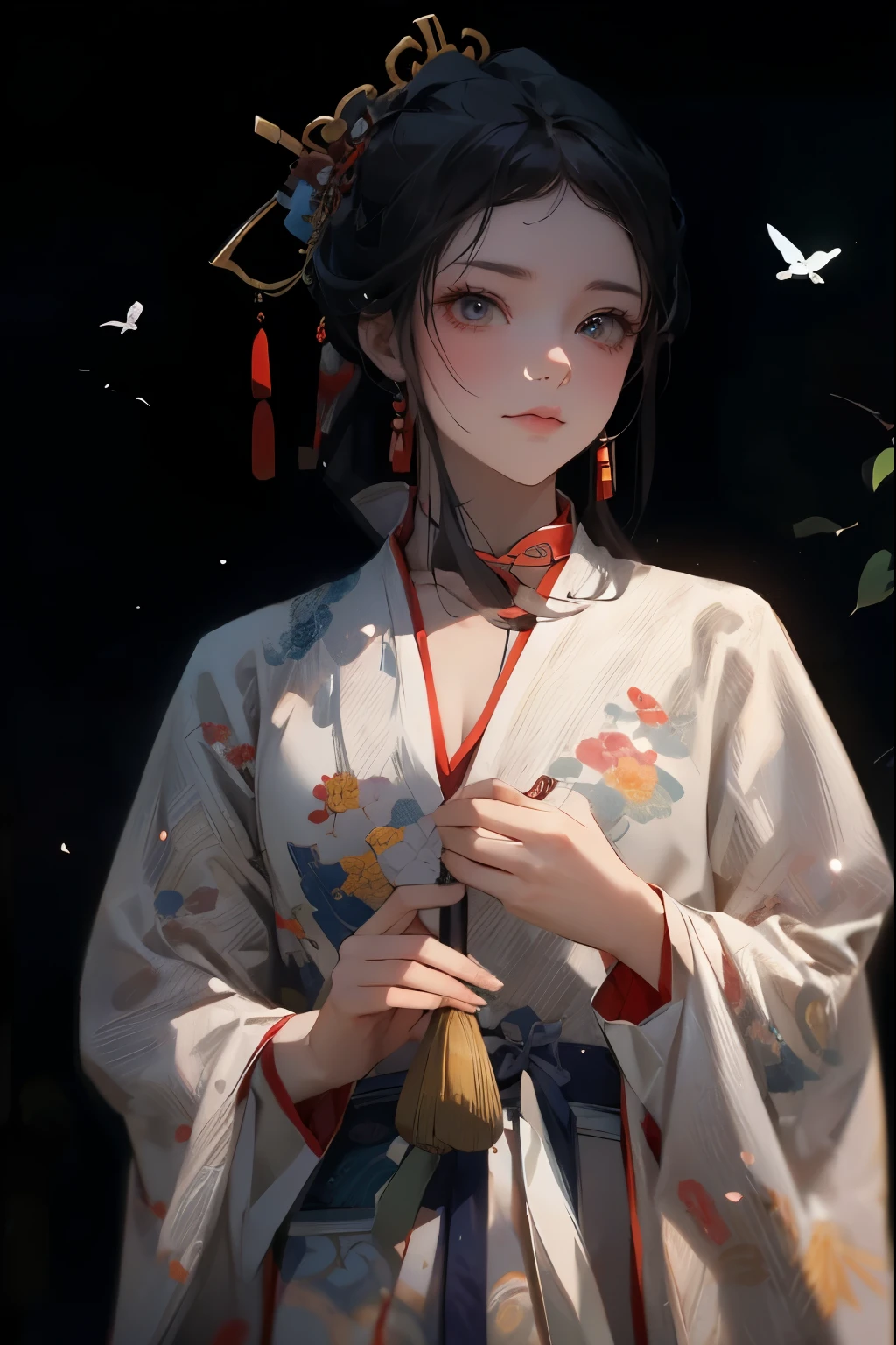 best quality，A person wearing Hanfu stands on a boat ，Anime characters wearing Hanfu, Chinese, 穿着Ancient China的衣服, Ancient China, 身着Ancient China服饰, Chinese traditional clothing, Chinese Fantasy