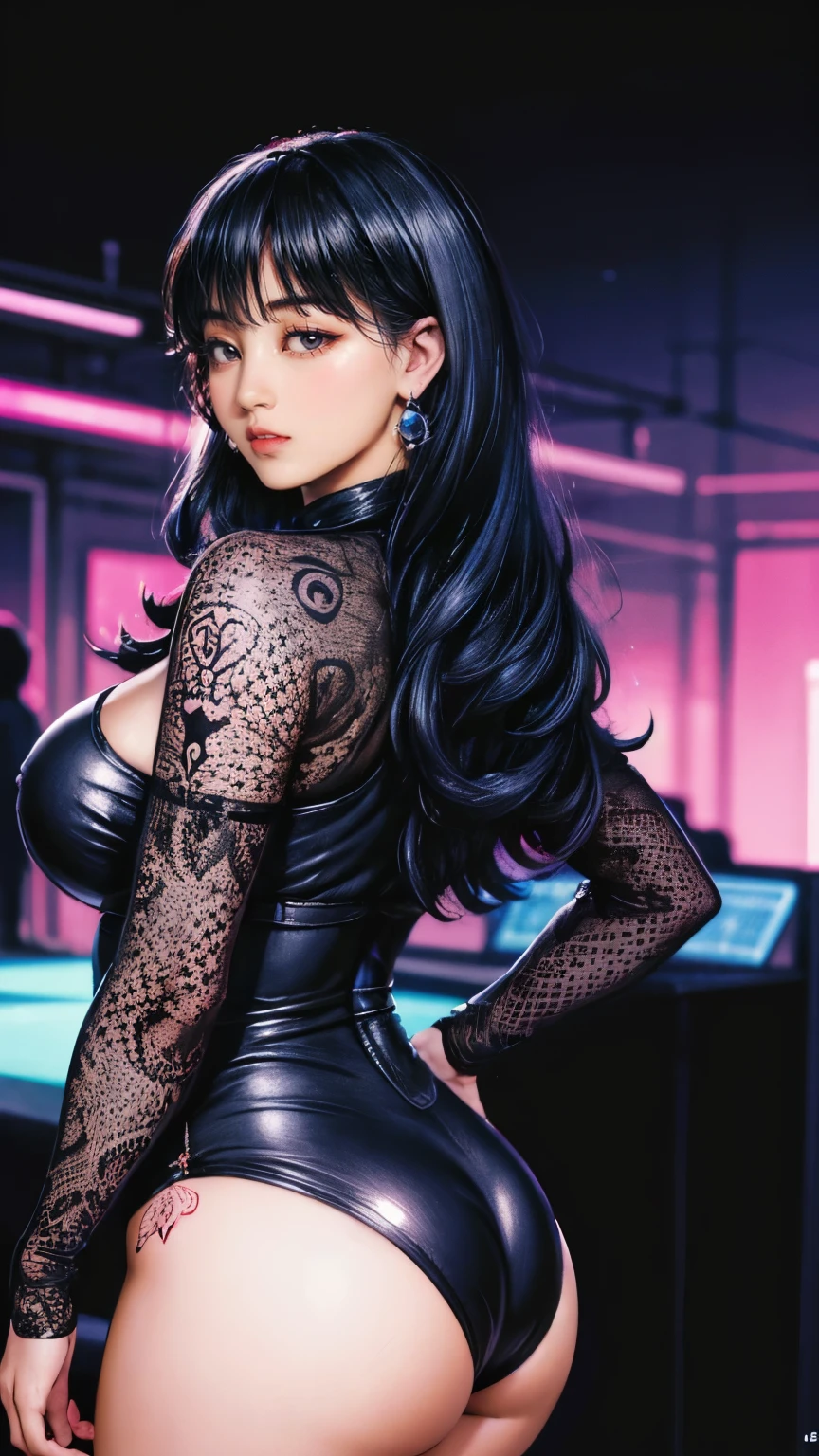 highly detailed portrait of 2 tatooed women, one black woman in a mini-dress and one Caucasian woman in a mini-dress, 2girls, by Atey ghailan, by greg rutkowski, by greg tocchini, by James gilleard, by Joe Fenton, by Kaethe butcher, voluptuous, super detailed face, ample curvaceous, highly detailed accentuated big booty with phenomenal detailed booty cheeks, great aesthetics, gradient purple, neon color scheme, grunge aesthetics, nightclub background, cinematic lighting, 32k, uhd, 