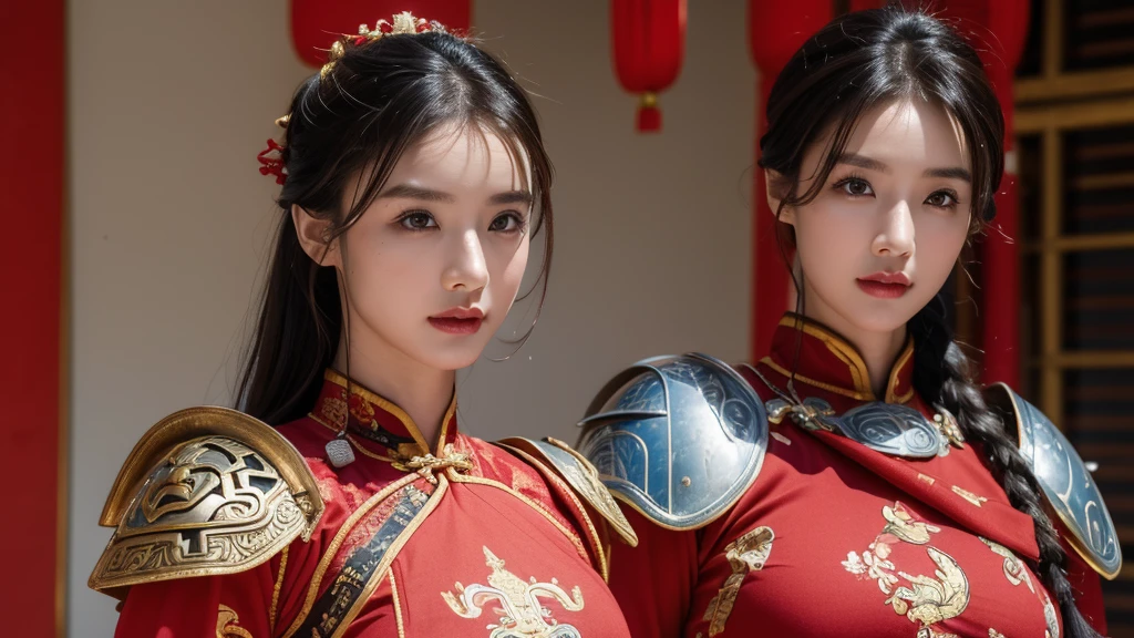 (((1 female))), ((16K)), Mature Woman, ((((Female warrior with nunchucks))))、(((Attractive Asian Model:1.0))),((Beautiful Asian Model))、(((China dress)))、(((Chinese National Costume)))、(((Toned body))),(((Big Breasts))),(((Big Breasts))), ((8k, Highest quality:1.2))、((masterpiece)), High resolution, (Skin Texture:1.1), Highest quality, 超High resolution, (Realistic: 1.4), RAW Photos,((Perfect Face))、Age 35, Toned body, Black Hair,A well-trained body、 (Red and white outfit)、((The background is the Great Wall.)),(((The background is the Great Wall.))), ((Female Warrior with a Sword)), masterpiece, ((Ultra HD)), Insane Details, Realistic, Detailed face, 詳細なSkin Texture, Blurred Background, (( Wearing a breastplate)), (((Big Breasts))), (Ancient fantasy soldiers),(Ancient soldier armor),Combat Accessories,vision, Perfect Face, Delicate eyes, Voluminous lips, Slit eyes、Big eyes, ((Image of China))、(((Armor with intricate patterns))、Looking into the camera、Looking into the camera、Metal shoulder pads、She is standing