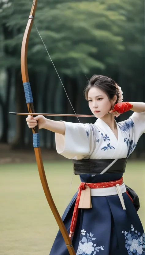 one person, medium chest,
archery, bow (arms), kimono, arrow (projectile), holding bow (arms), yugake, breastplate, in the same ...