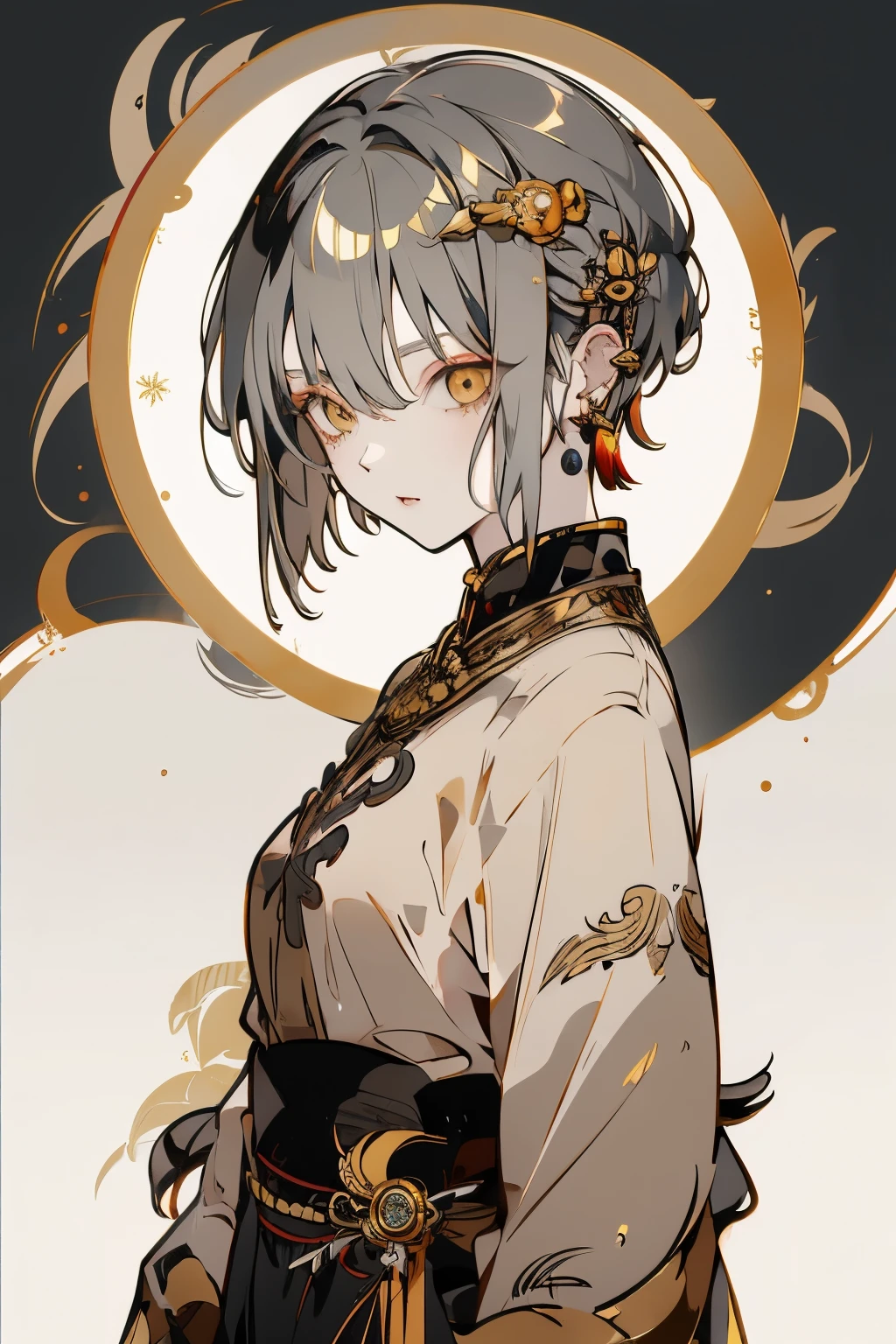 女孩 Gray Hair, short hair, Yellow Eyed, Small Breasts, Cat hair ornaments, Side lock, Gray Hair, Shiny hair, , (Golden Eyes: 1.2), 