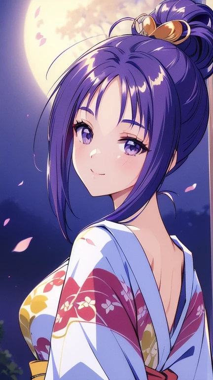 ((masterpiece, Highest quality, Highest quality, Official Art, beautifully、beautiful:1.2)),((masterpiece)),((Vibrant colors)),((Ayako Katagiri)),((A happy smile)),((kimono)),((looks fun)),(Shoulders exposed),(full moon),(Cherry Blossoms at Night),(2),(B Cup Bust),(Kyoto cityscape)