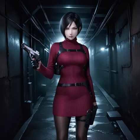 ultra-realistic extremely detailed real life 8k masterpiece of a gorgeous asian woman re ada wong wearing black pantyhose re4 st...