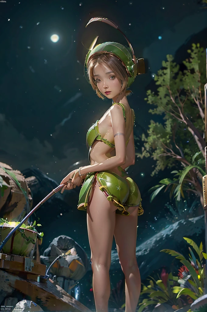 (Marvin the Martian) a cute woman, extremely detailed, extremely small martian invader outfit, fishing at an alien lush pond, holding a bucket full of slimy tentacles for bait, extremely detailed eyes, beautiful detailed lips, longeyelashes, beautiful detailed face, 1girl, digital art, concept art, oil painting, 8k, high quality, masterpiece, photorealistic, ultra-detailed, physically-based rendering, vivid colors, studio lighting, sci-fi, alien landscape, fantasy (camera angle is low looking up at butt, focus on butt)
