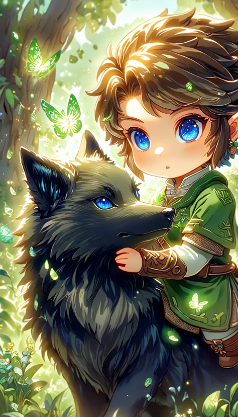 most absurd, highres, extremely detail, hdr, ​masterpiece, best quality, extremely detail, chibi-link, brown hair, expressive bl...