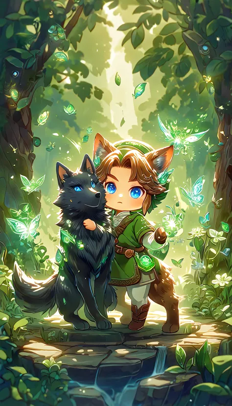 most absurd, highres, extremely detail, hdr, ​masterpiece, best quality, extremely detail, chibi-link, brown hair, expressive bl...