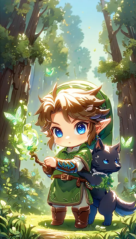 most absurd, highres, extremely detail, hdr, ​masterpiece, best quality, extremely detail, chibi-link, brown hair, expressive bl...