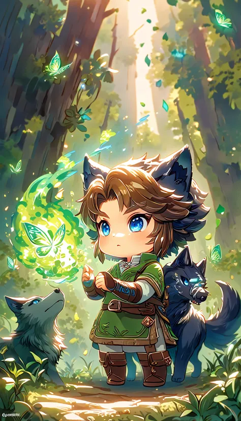 most absurd, highres, extremely detail, hdr, ​masterpiece, best quality, extremely detail, chibi-link, brown hair, expressive bl...