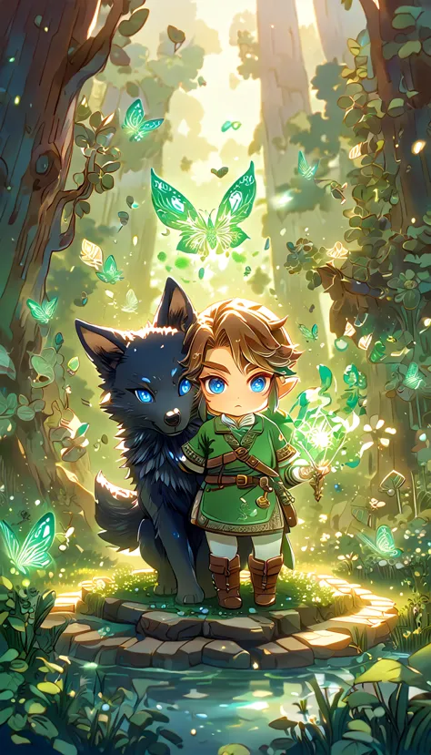 most absurd, highres, extremely detail, hdr, ​masterpiece, best quality, extremely detail, chibi-link, brown hair, expressive bl...