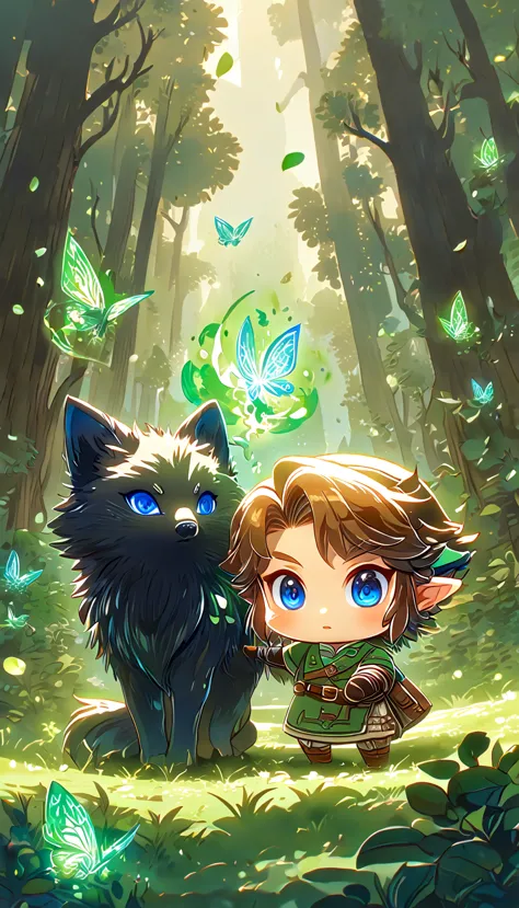 most absurd, highres, extremely detail, hdr, ​masterpiece, best quality, extremely detail, chibi-link, brown hair, expressive bl...