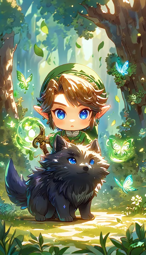 most absurd, highres, extremely detail, hdr, ​masterpiece, best quality, extremely detail, chibi-link, brown hair, expressive bl...