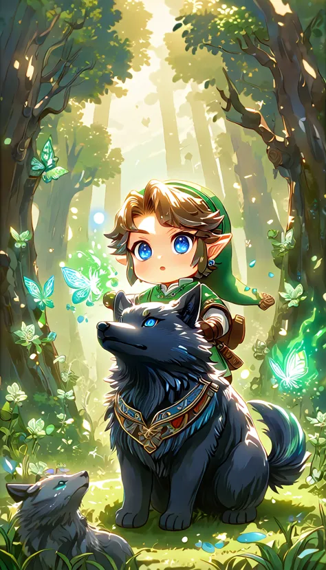 most absurd, highres, extremely detail, hdr, ​masterpiece, best quality, extremely detail, chibi-link, brown hair, expressive bl...