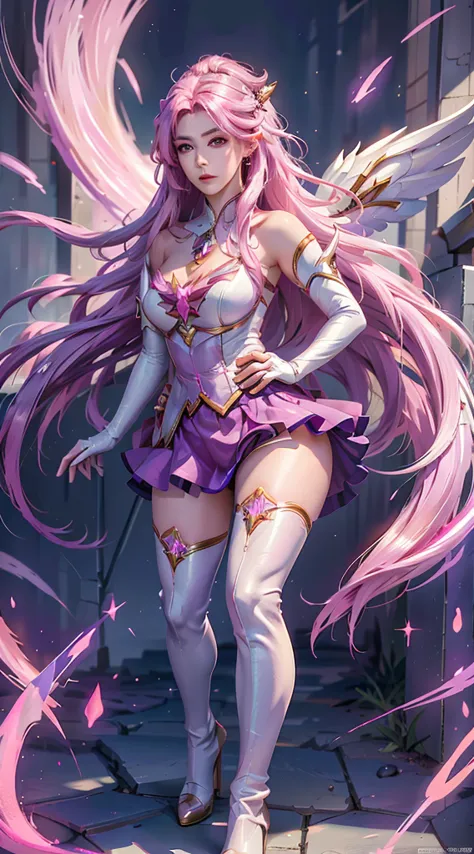 photorealistic, high resolution, 1women, mature female, solo, hips up,purple eyes, kaisasg, star guardian (league of legends), p...