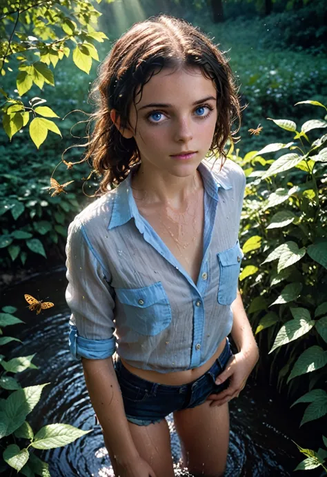 (realystic:1.4), analog photo style, depths of field, (dark-haired lightfoot halfling with blue eyes, wearing a linen shirt), (s...