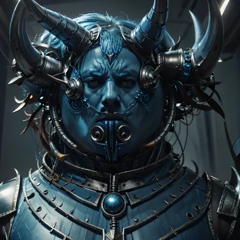 blue metalic horns, blue horns