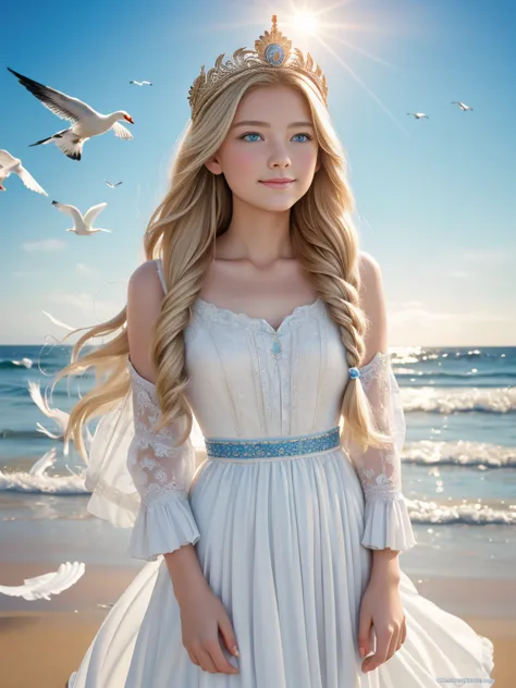 ,((highest quality))),8k,((masterpiece)),(very sophisticated and beautiful), coming out of the sea, the swan princess of russian...