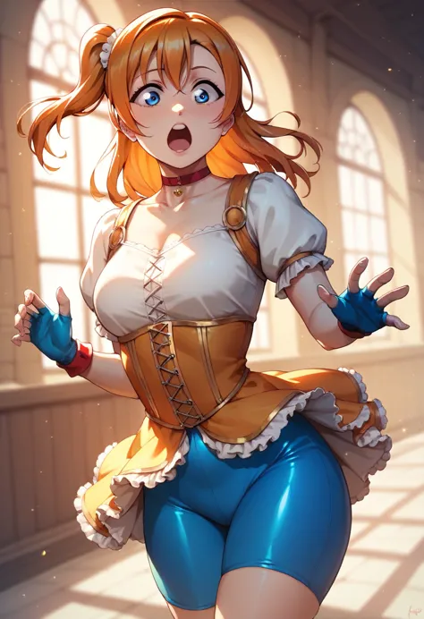 wow,masterpiece, solo,best quality, backlight effect, thighs, blue eyes ,(lipstick:0.7), kousaka honoka love live, skin tight, r...