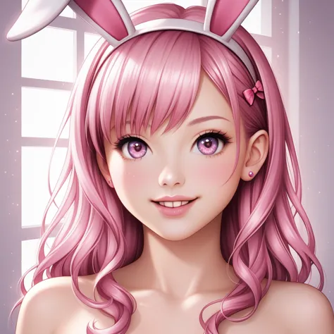 cute and sexy girl, pink  hair, a little bunny, ultra realistic, detailed lighting, アニメ, having naked naked