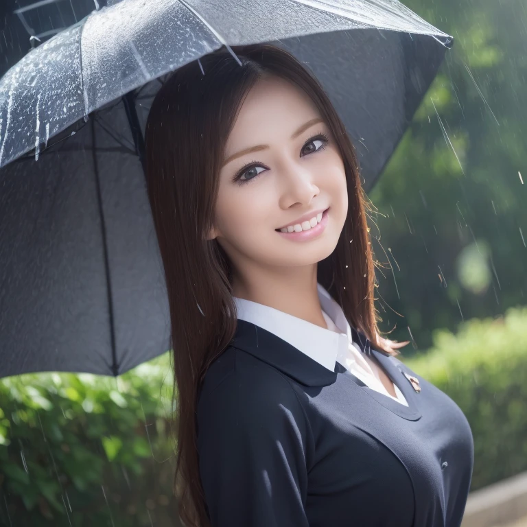 there is a woman with gigantic breast in a school uniform standing in the rain, wet shirt, see through, black bra, pretty girl standing in the rain, after rain and no girls, raining, girl wearing uniform, in the rain, anime thai girl, raining award winning photo, school girl, just after rain, raining!, at evening during rain, wet from rain, rainy wet, raining portrait, beautiful and smiling, masterpiece, best quality:1.2),,(8k,highres,RAW photo,realistic,photo-realistic:1.3),(detailed skin texture,detailed cloth texture,beautiful detailed face:1.25),professional lighting,photon mapping,beautiful soft light,radiosity,physically-based rendering,raytracing, model shoot style, model shoot style, (extremely detailed CG unity 8k wallpaper), full shot body photo of the most beautiful artwork in the world,((ずぶ濡れで服が肌に張り付いている))、((びしょ濡れで服が透けて見える))