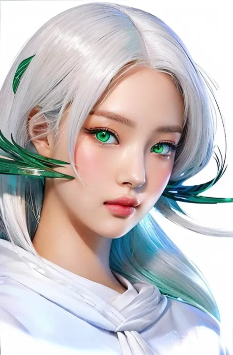 a drawing of a girl with white hair and green eyes., digital anime illustration, anime style portrait, loish art style, ross dra...