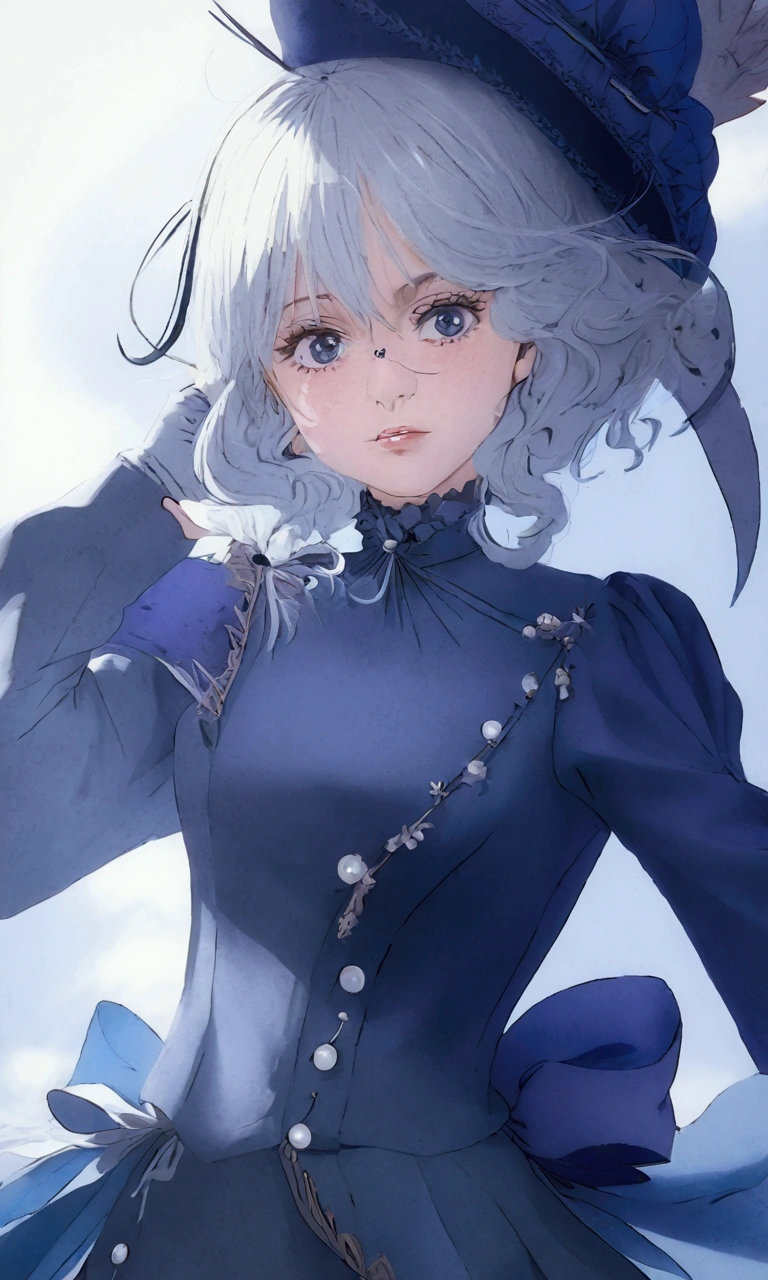 a closeup of a person wearing a hat and dress, An anime portrait of Cirno, detailed anime character art, Detailed fanart, highly detailed exquisite fanart, Arte Splash Anime , Anime main art, high quality fanart, detailed Anime main art, high-quality portrait, offcial art, anime character art, neferpitou, official fanart, detailed anime digital art