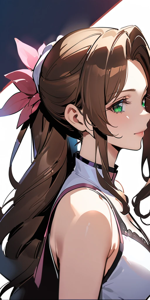 (((((Aerith Gainsborough:1.2)))))、,((Highest quality、masterpiece、anime style、best quality、high resolution、8k、detailed、ultra-detailed:1.3))、Long legs:1.2, Beautiful woman with perfect figure:1.4、(Smiling:1.2), double eyelid、30-year-old female、((((One Woman,beautiful face,Beautiful face,upper body:1.5)))),Big Breasts、High resolution, accurate, Anatomically correct, High-resolution model, high quality, Very detailed, Ultra high definition、Black Hair、Straight Hair、Long Hair、cabaret girl, hostesses,(((Evening Gowns,dress、Luxury、bedroom )))、((三つ編み、ポニーテール:1.5))