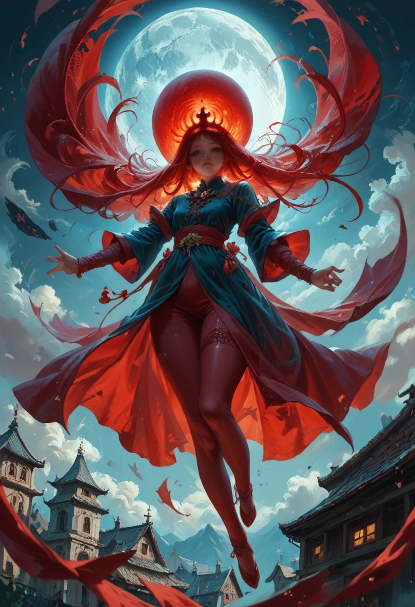 witches flying magic wands the full moon red giant witch clothes sorceress fused 2 red giant moons blue 