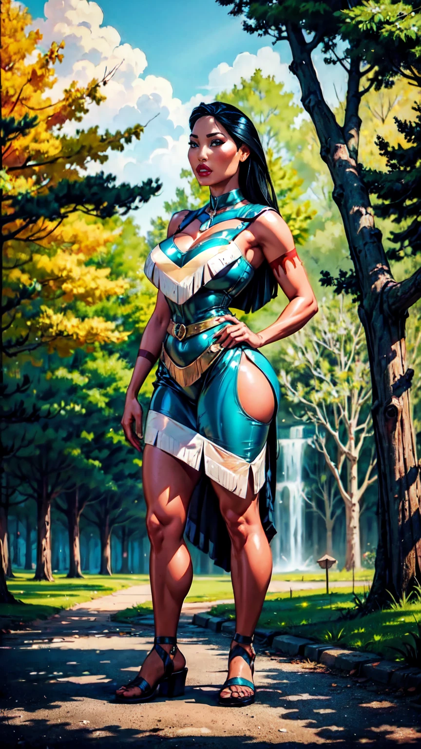 pocahontas,latex outfit, standing in the park