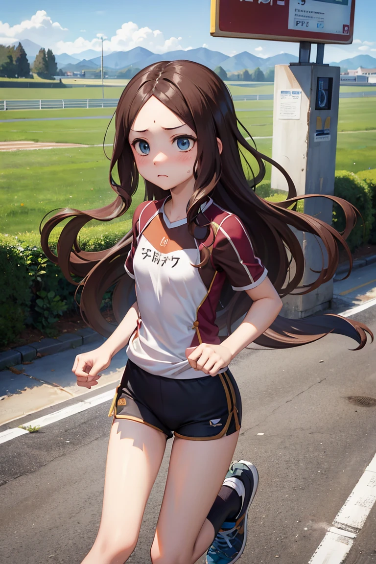 Leonardo da Vinci、One Woman、Brown Hair、long hair、Small waist、Thin legs、blush、Troubled face、Sportswear、Running slowly、Ground