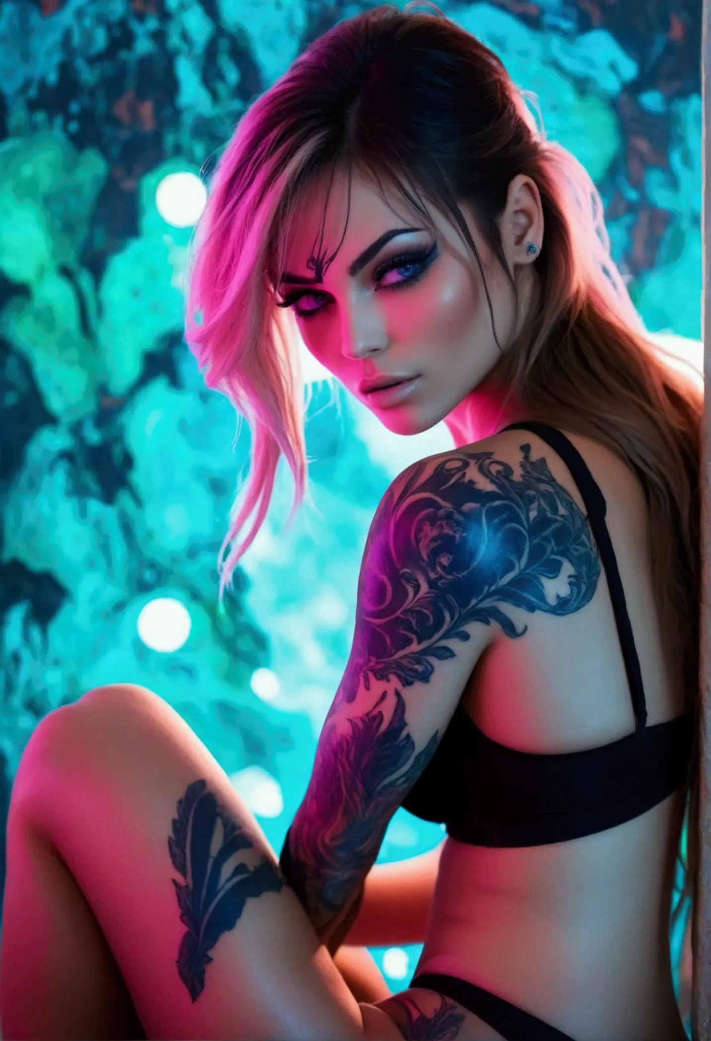 create a hyper detailed photograph of a black ink tattoo muscular young sexy female deathknight, stunningly perfect gorgeous fem...