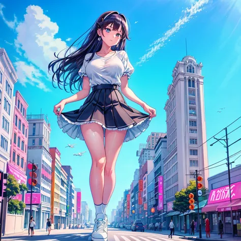 perspective from above giantess giant girl masterpiece unreal engine anime style delicate picture 4k 90's giant crowd amusement ...