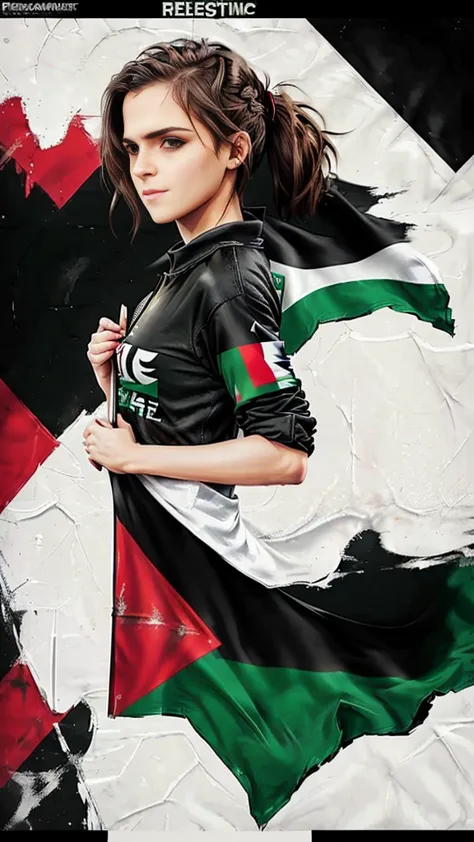 realistic,highres,reality,creative,huge filesize, palestine flag a emma watson wearing a black shirt with a palestine flag,free ...