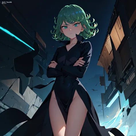 masterpiece, best quality, ultra-detailed, illustration, epic lighting, cinematic composition, 1girl, tatsumaki, flat chest, bla...