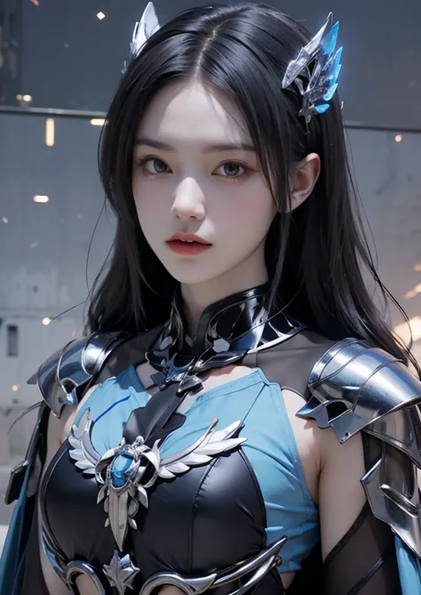 one is wearing armor、close-up of woman holding, girl in mecha network armor, wlop. science fiction, cyberpunk anime girl mecha, ...