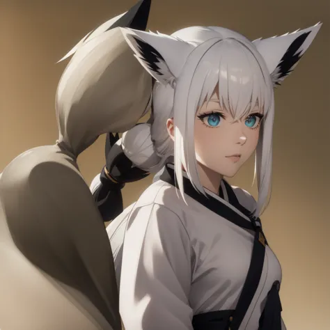 white hair、fox ear、sirakami hubuki