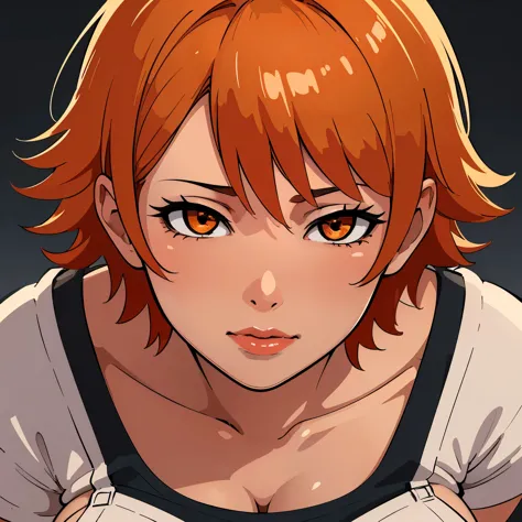 top quality, masterpiece, ultra high definition, (photorealistic: 1.4), raw photo, 1 anime girl milf with short orange hair and ...