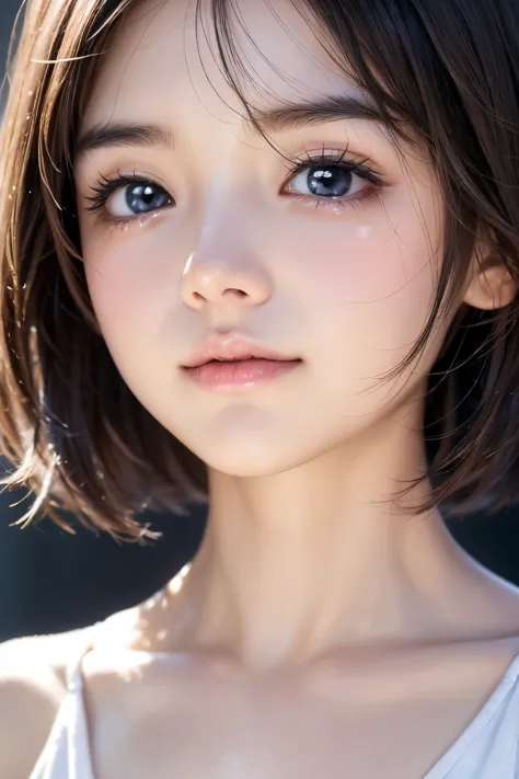 (cry)、cute girl、highly detailed face、attention to detail、double eyelid、beautiful thin nose、sharp focus:1.2、beauty:1.4、(short hai...